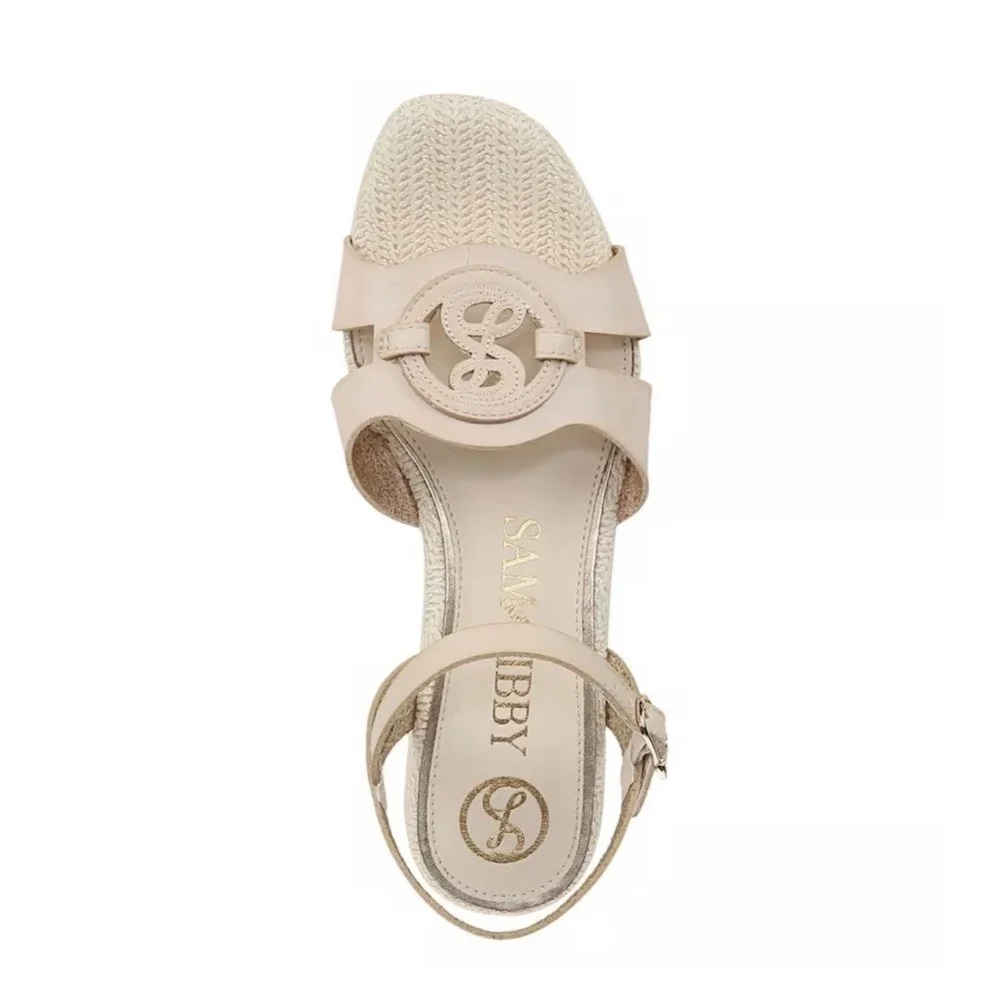 Sam Libby Camille Wedge‎ Sandals 8.5 Cream Beige Espadrille Ankle Strap Platform